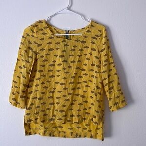 Mauve Anthropologie Women’s 3/4 Sleeve Yellow and Grey Silk Top Size XS Petite